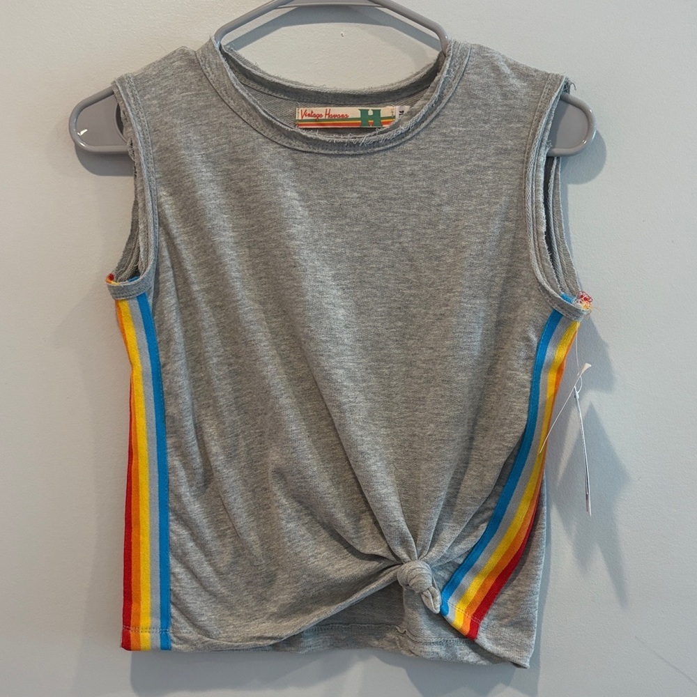Vintage Havana  Gray Tank with Rainbow Stripes